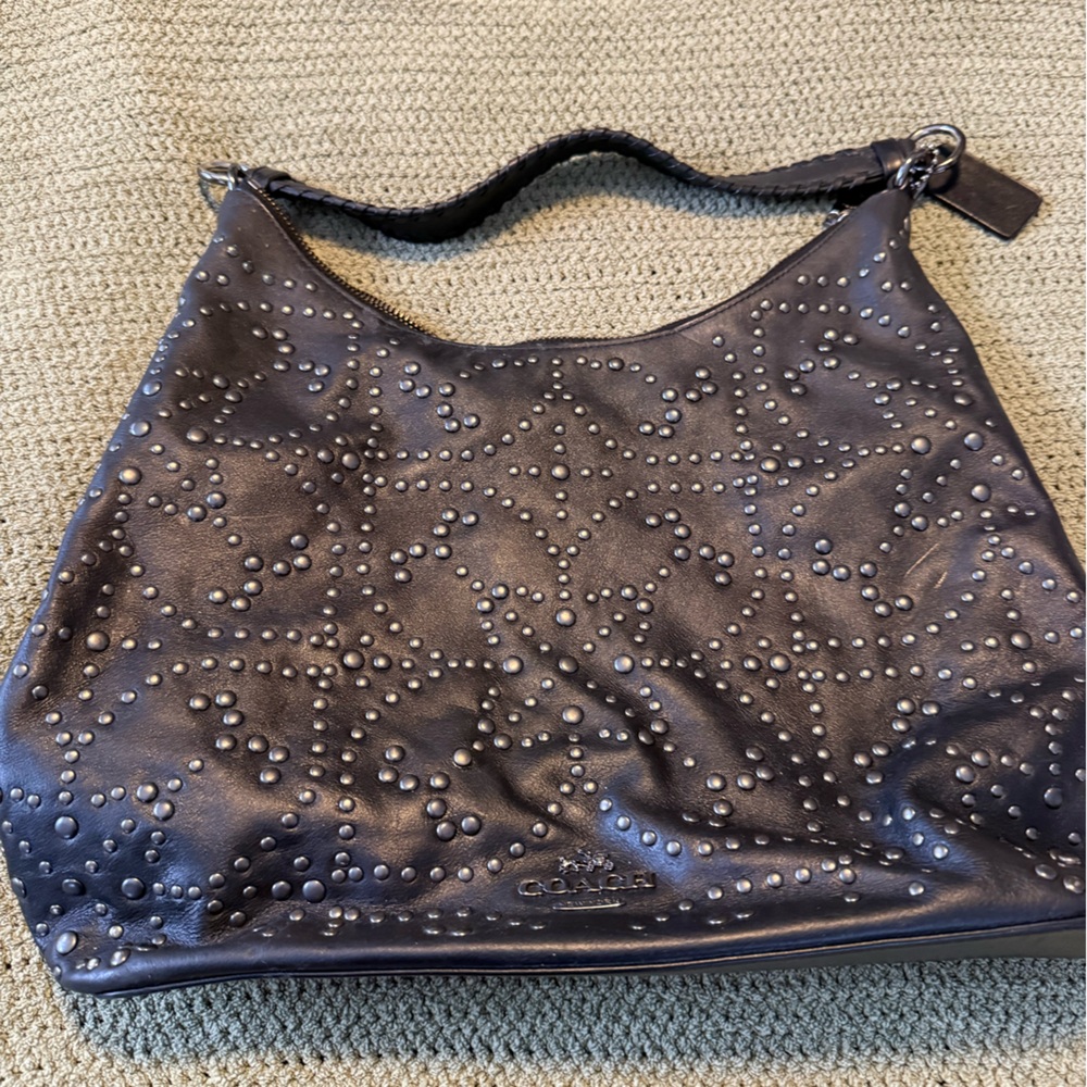 Coach Black Leather Bag with Studded Design